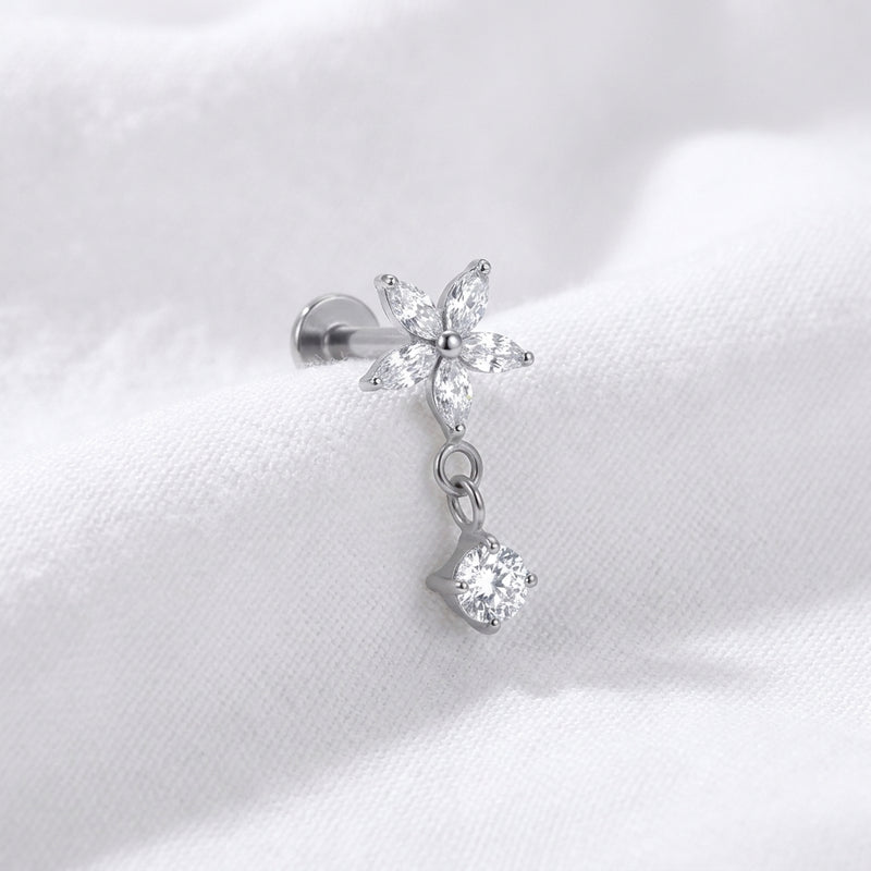 Labret doré fleur marquise et zircon pendant pour cartilage - vue 2
