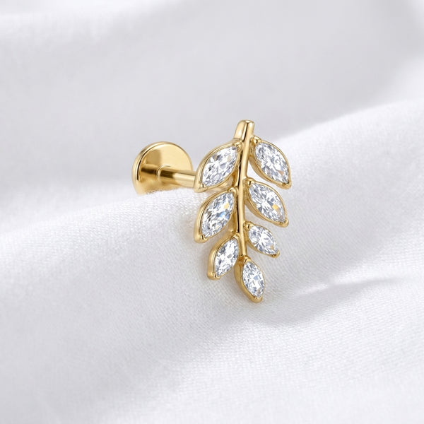 Labret d'oreille doré feuille zircon marquise climber - vue 4