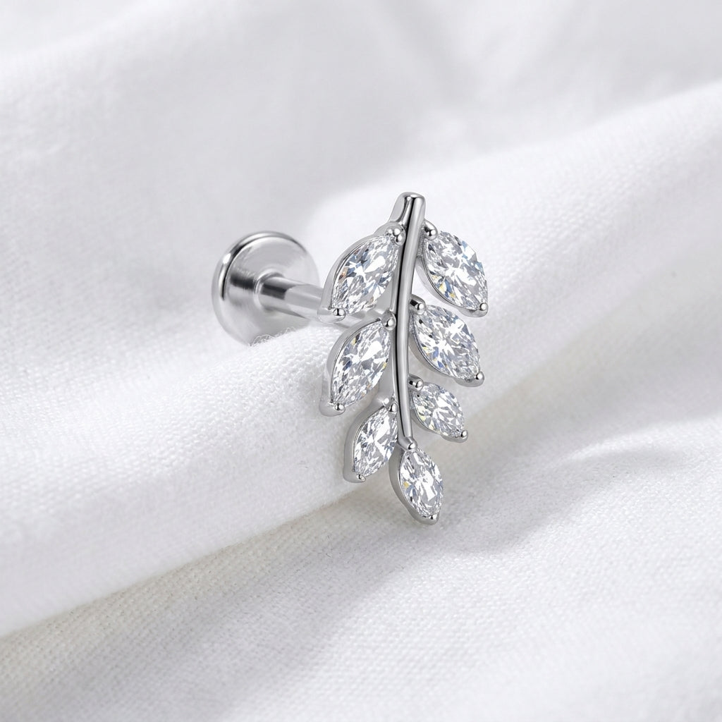 Labret d'oreille doré feuille zircon marquise climber - vue 2