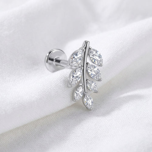 Labret d'oreille doré feuille zircon marquise climber - vue 2