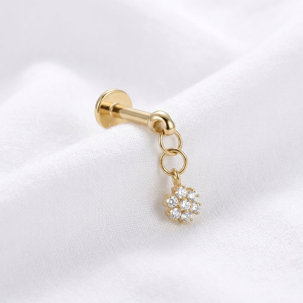 Labret doré pendentif fleur zircon délicat pour oreille - vue 4