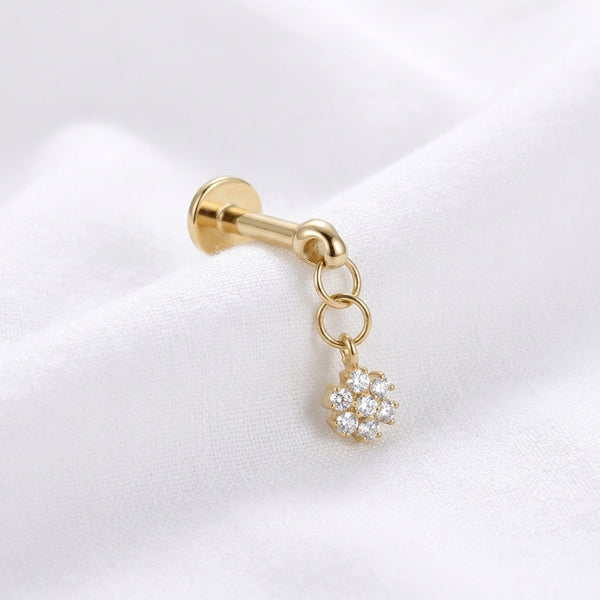 Labret doré pendentif fleur zircon délicat pour oreille - vue 4