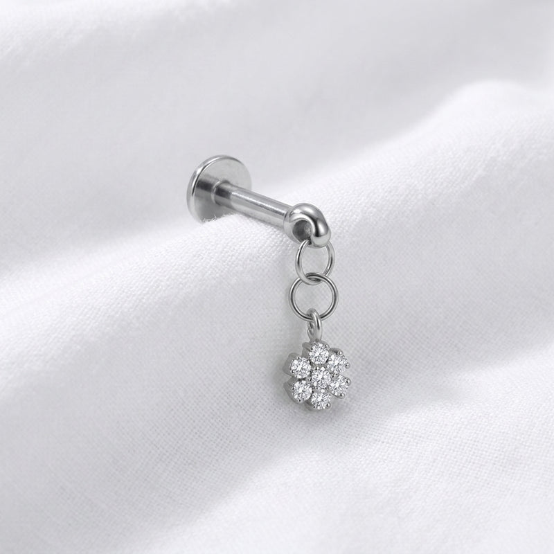 Labret doré pendentif fleur zircon délicat pour oreille - vue 2