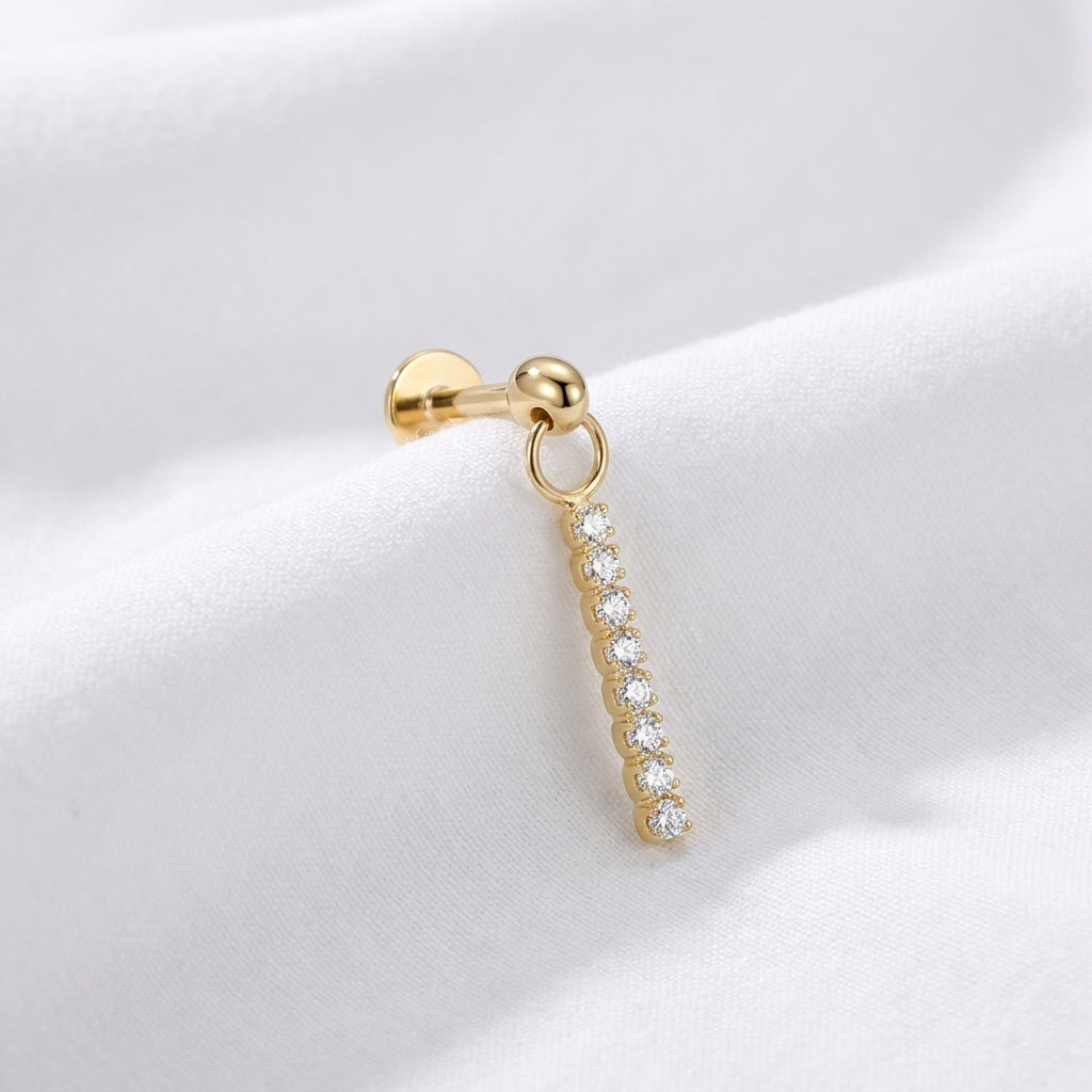 Piercing Labret Doré Rivière Zircones pour l'Oreille - vue 4