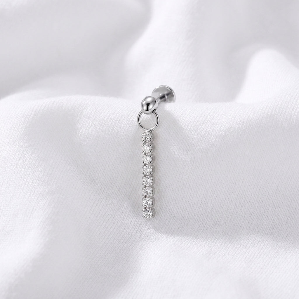 Piercing Labret Doré Rivière Zircones pour l'Oreille - vue 2