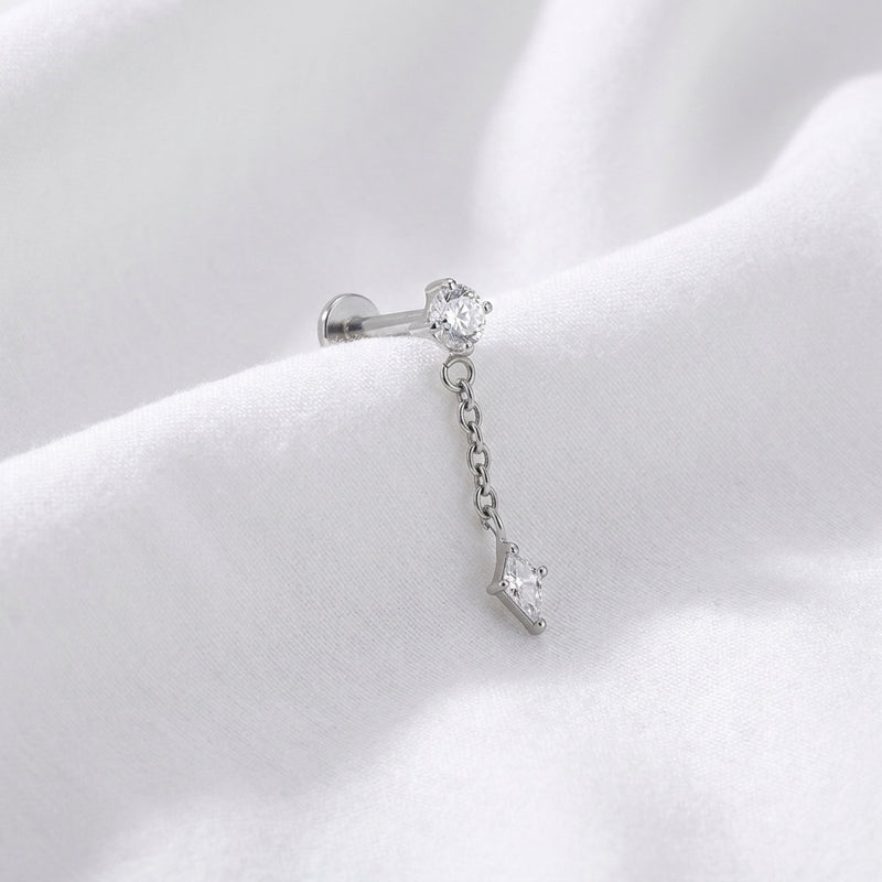 Piercing Labret doré chaîne zircone ronde et poire pour l'oreille - vue 2