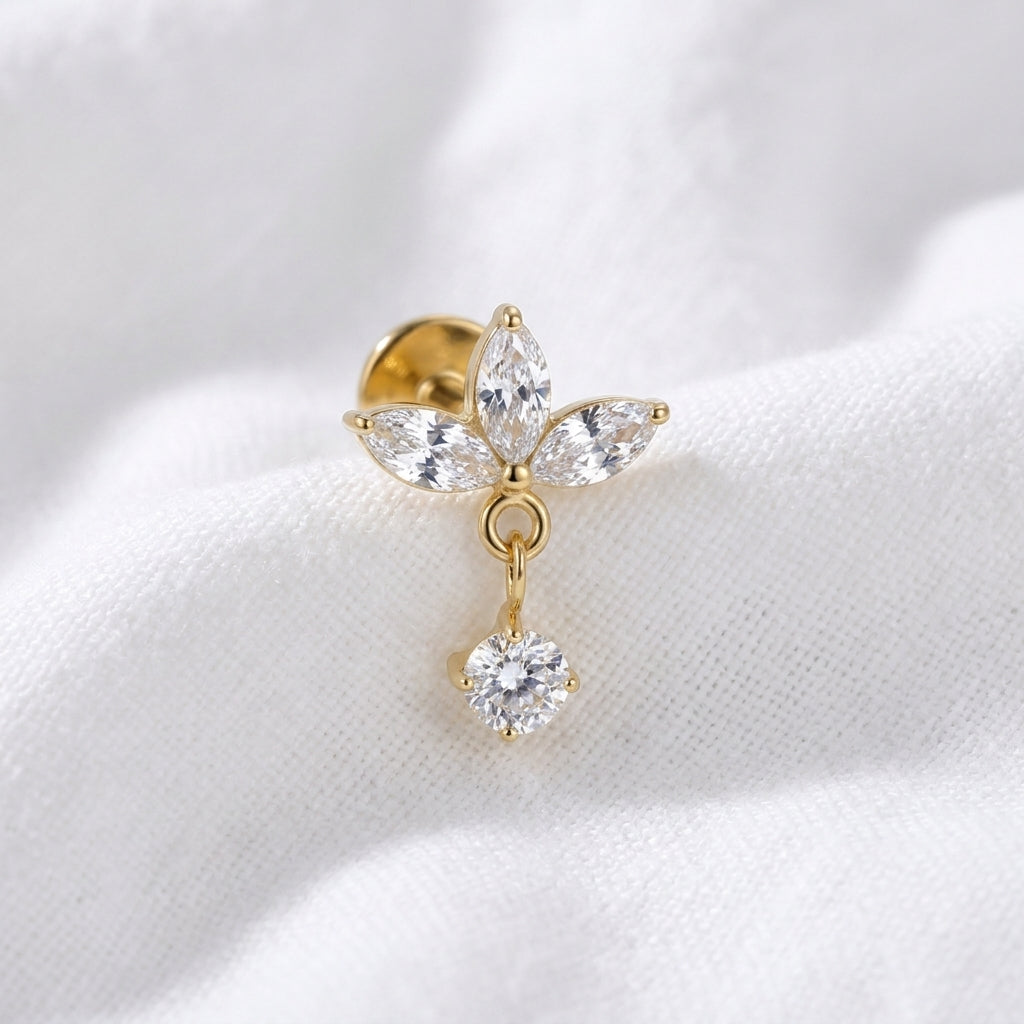 Labret doré trèfle zircone avec pendentif brillant - vue 4