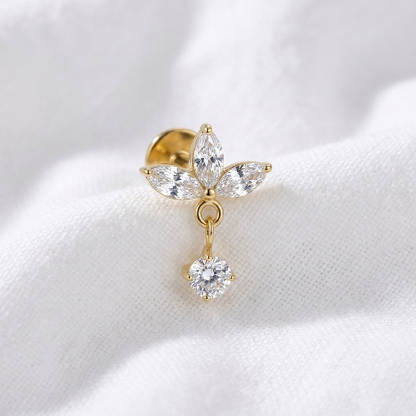 Labret doré trèfle zircone avec pendentif brillant - vue 4