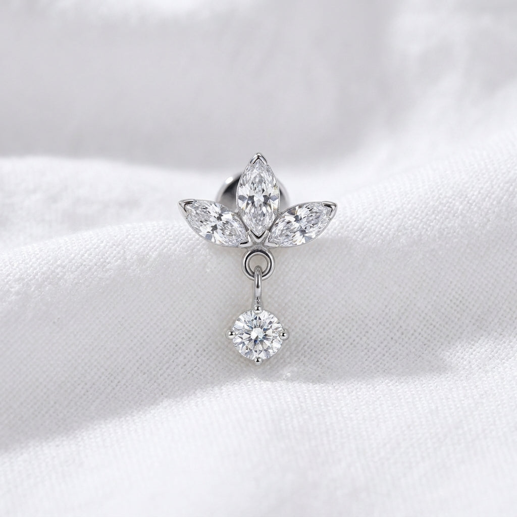 Labret doré trèfle zircone avec pendentif brillant - vue 2