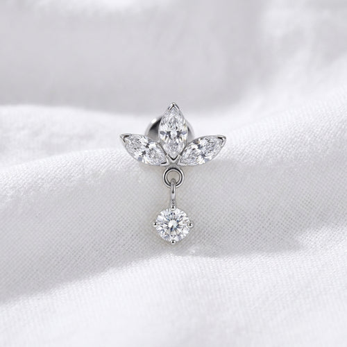 Labret doré trèfle zircone avec pendentif brillant - vue 2