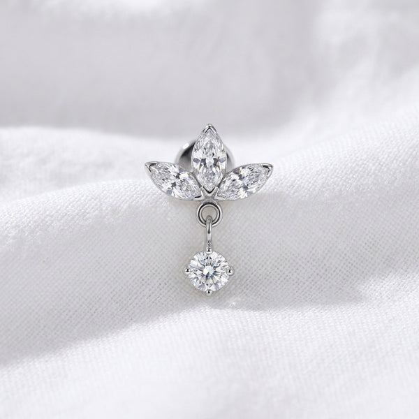 Labret doré trèfle zircone avec pendentif brillant - vue 2