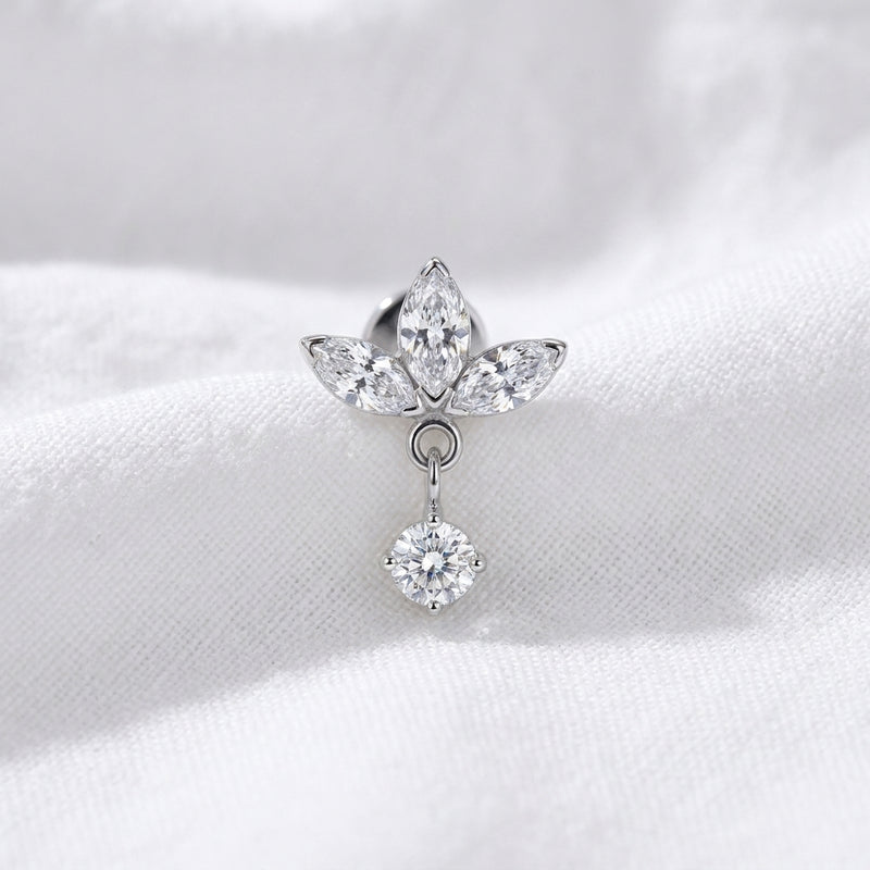 Labret doré trèfle zircone avec pendentif brillant - vue 2