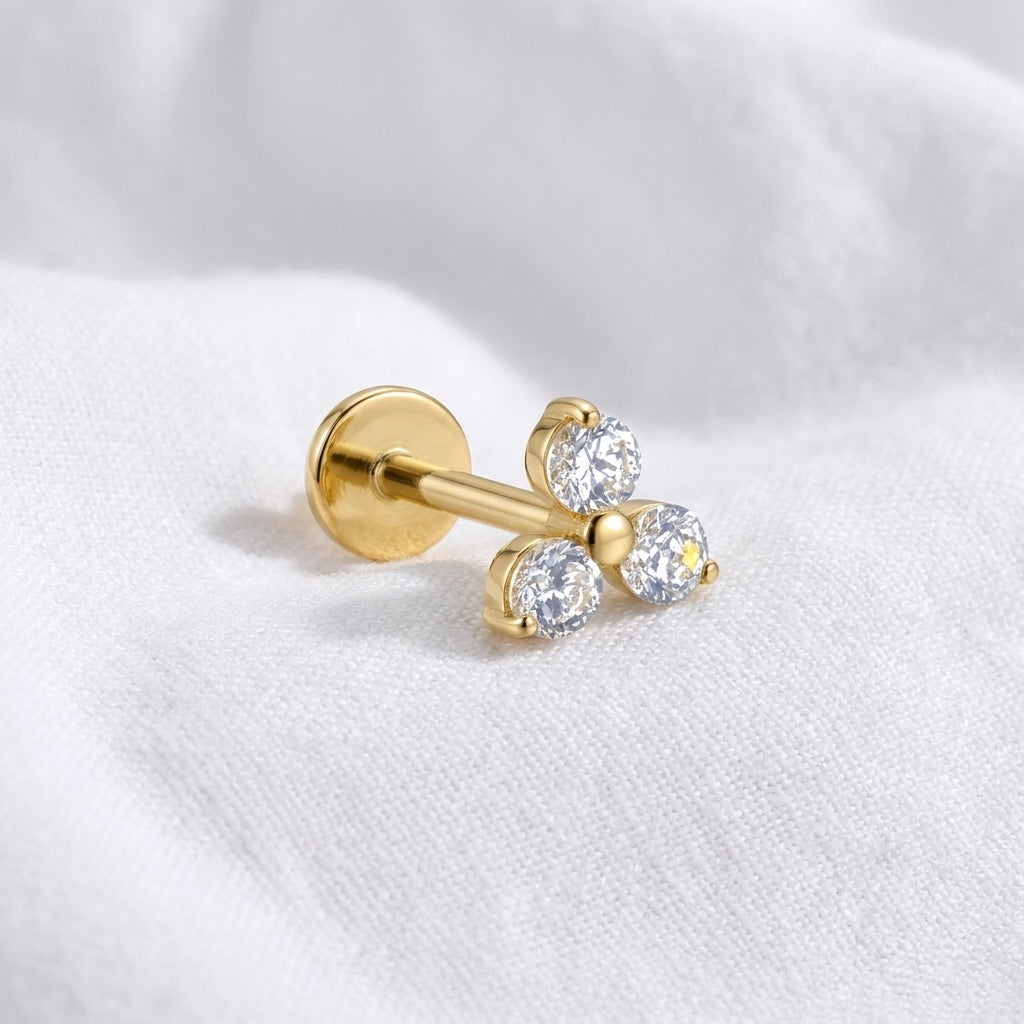 Labret Doré Trio Zircons Ronds | Piercing Cartilage Élégant - vue 4