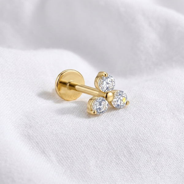 Labret Doré Trio Zircons Ronds | Piercing Cartilage Élégant - vue 4