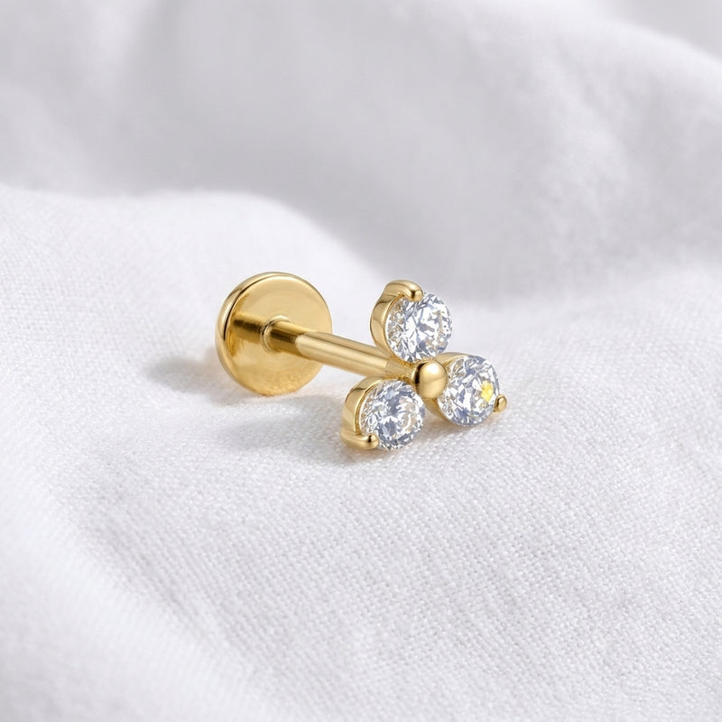 Labret Doré Trio Zircons Ronds | Piercing Cartilage Élégant - vue 4