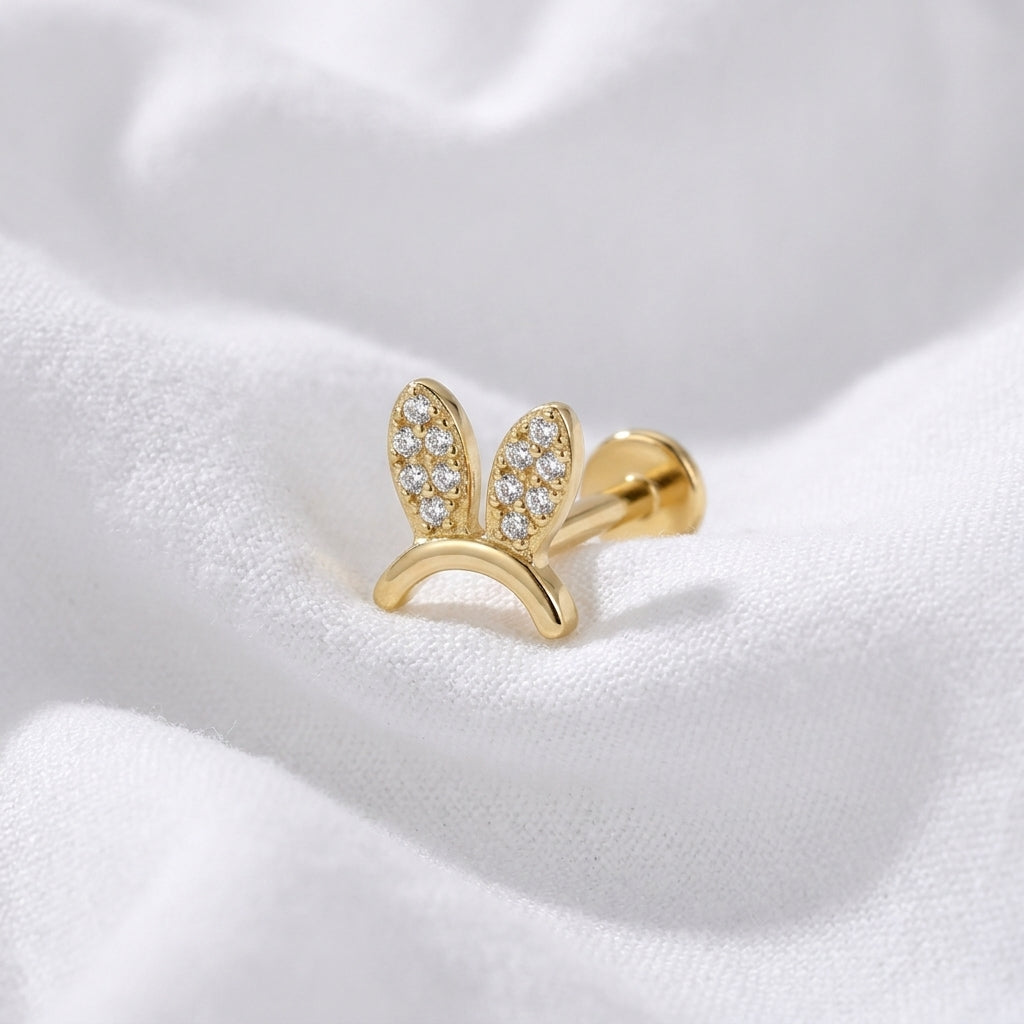 Piercing Cartilage Labret Doré Lapin Zircon - vue 4