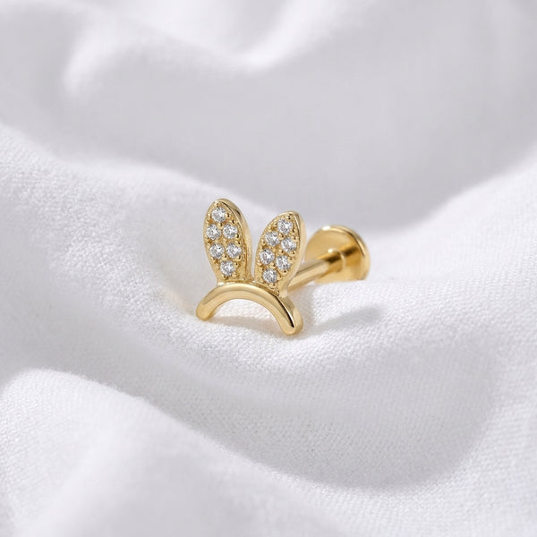 Piercing Cartilage Labret Doré Lapin Zircon - vue 4