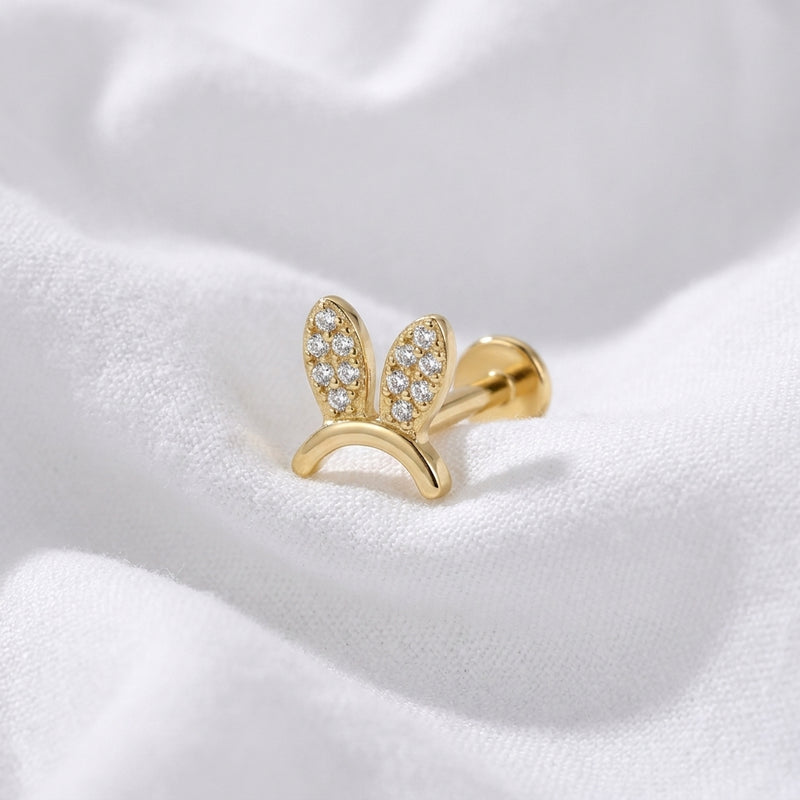 Piercing Cartilage Labret Doré Lapin Zircon - vue 4
