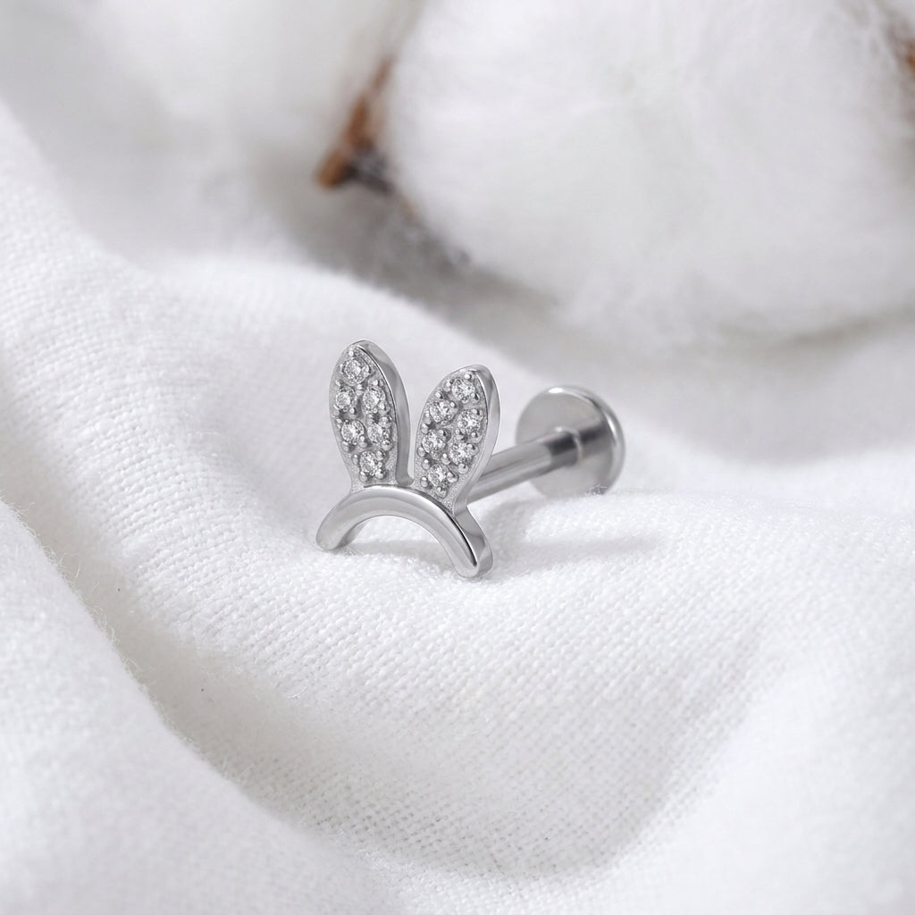 Piercing Cartilage Labret Doré Lapin Zircon - vue 2