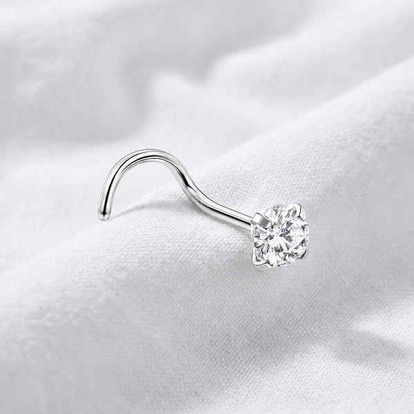 Vis nez argentee zircon solitaire blanc — pose tissu blanc