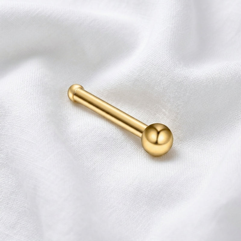 Tige droite dore boule lisse nostril — pose tissu blanc