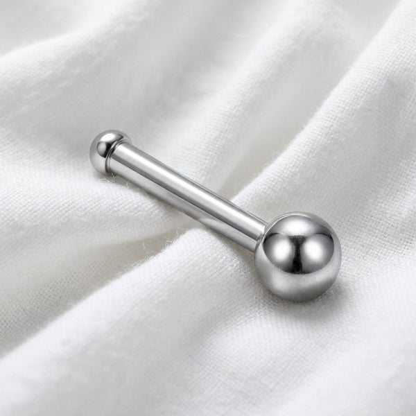 Tige droite argentee grande boule lisse — pose tissu blanc