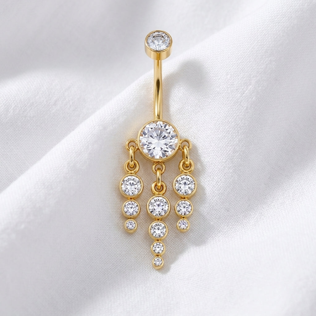 Piercing nombril boule strass doré - vue 4