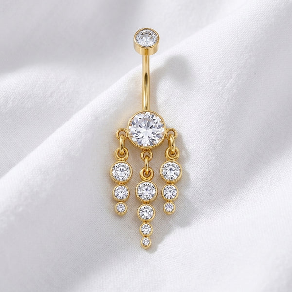 Piercing nombril boule strass doré - vue 4