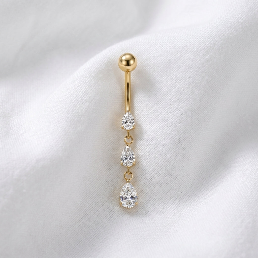 Piercing nombril chaîne goutte zircon - vue 4