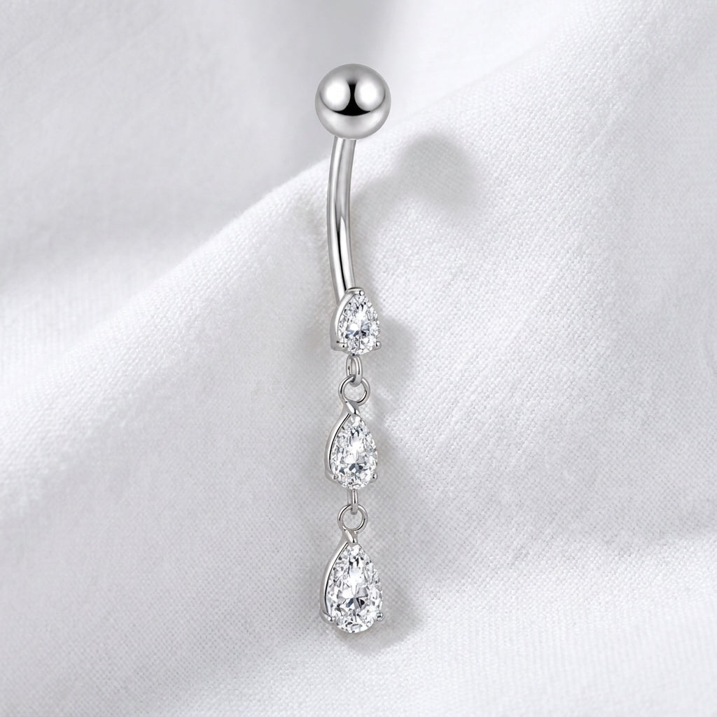 Piercing nombril chaîne goutte zircon - vue 2