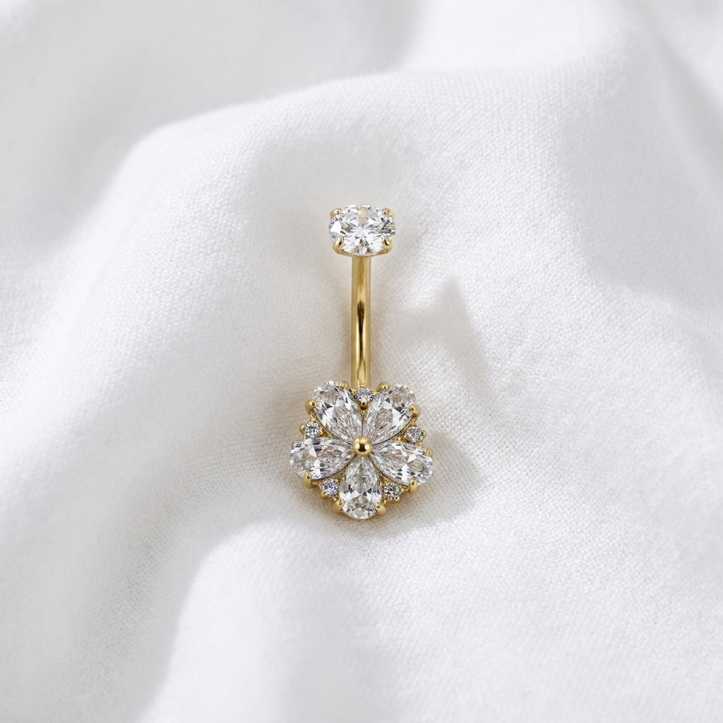 Piercing nombril fleur cristal classique - vue 4