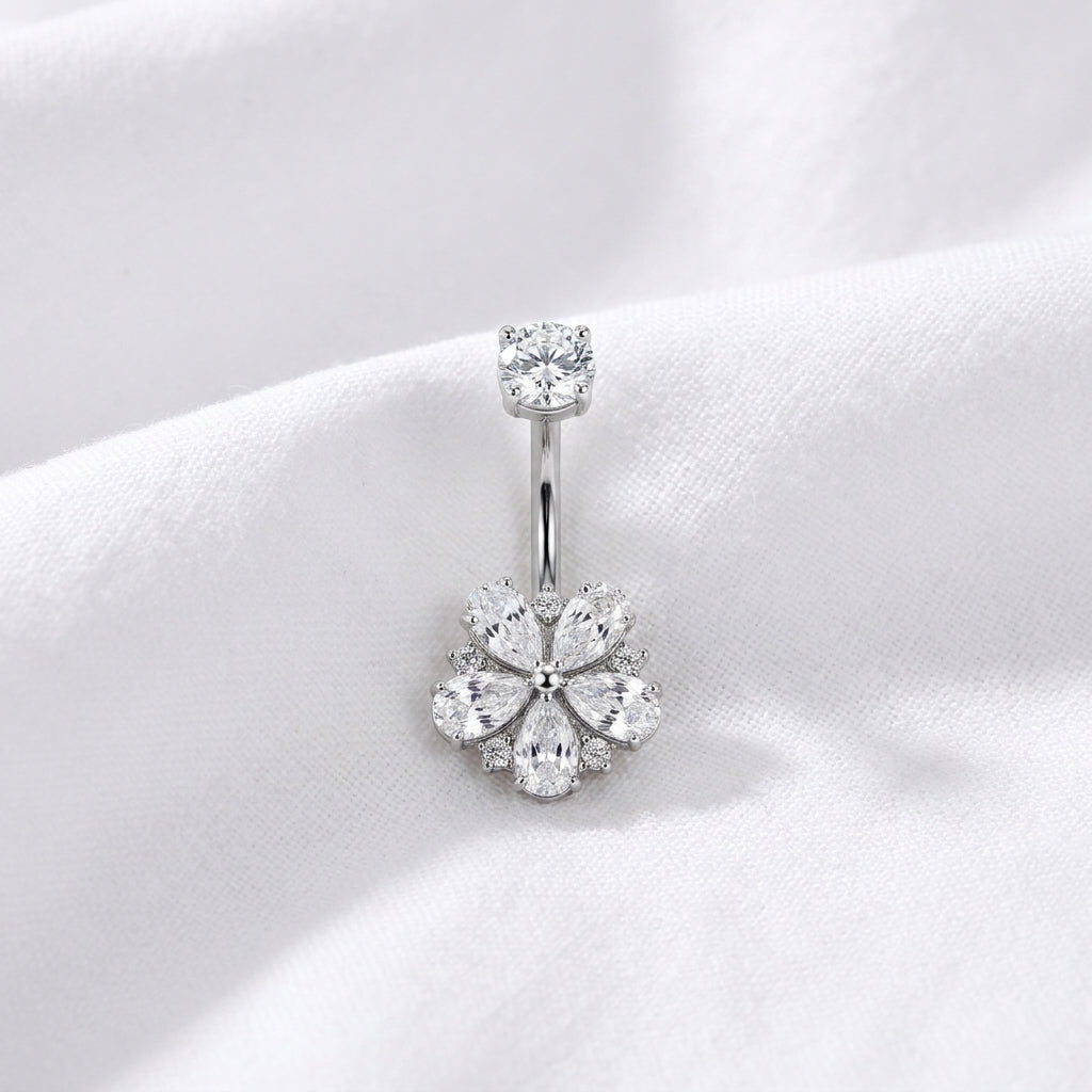 Piercing nombril fleur cristal classique - vue 2