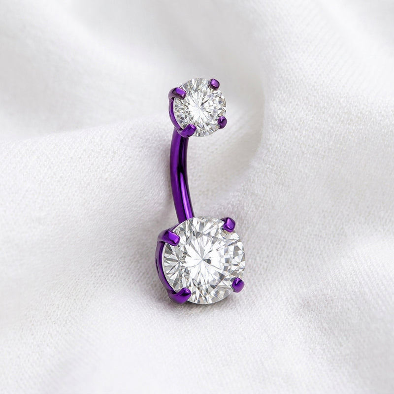 Piercing nombril double zircon multicolore - vue 2