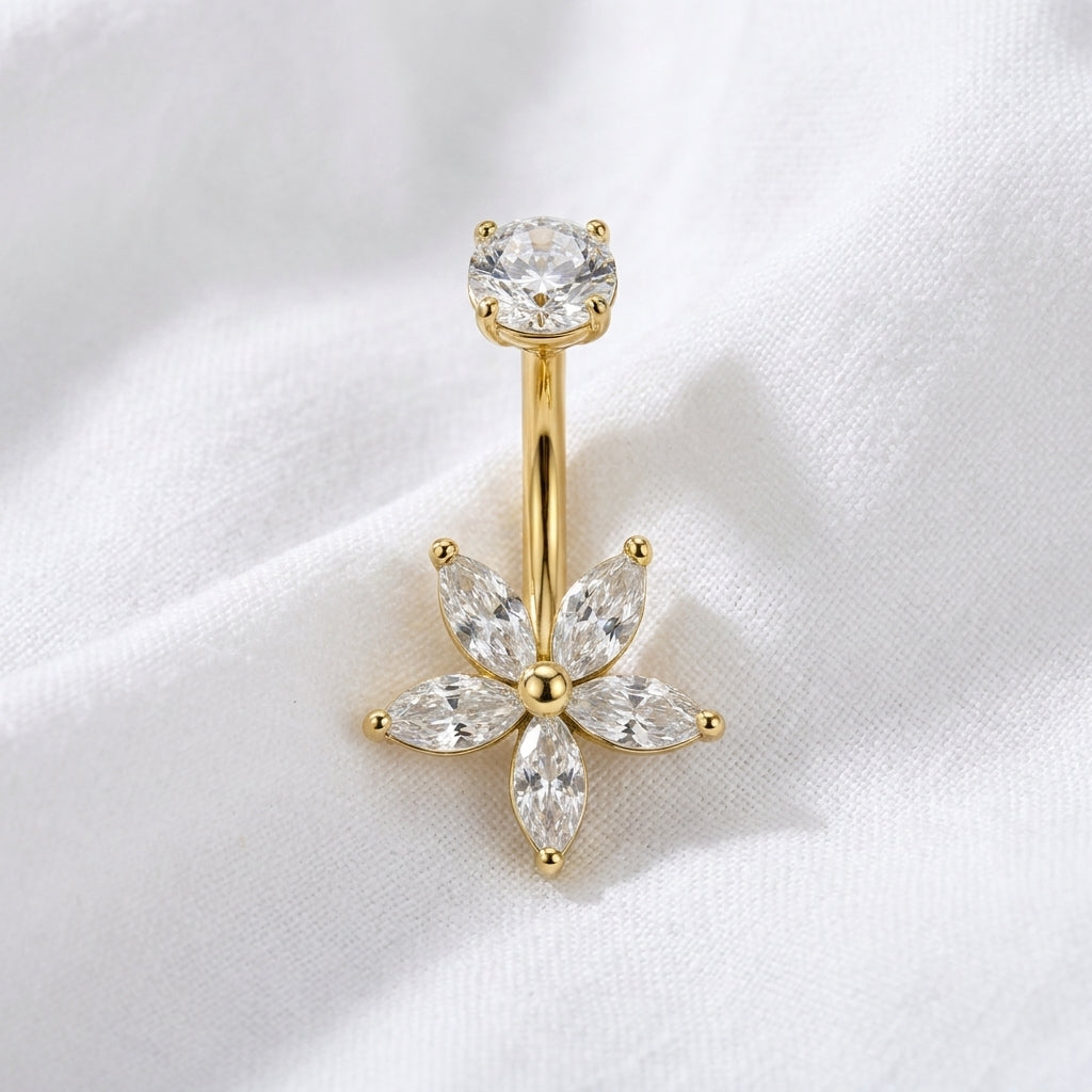 Piercing nombril fleur doré multi-motifs - vue 4