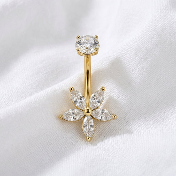 Piercing nombril fleur doré multi-motifs - vue 4