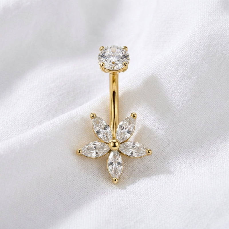 Piercing nombril fleur doré multi-motifs - vue 4