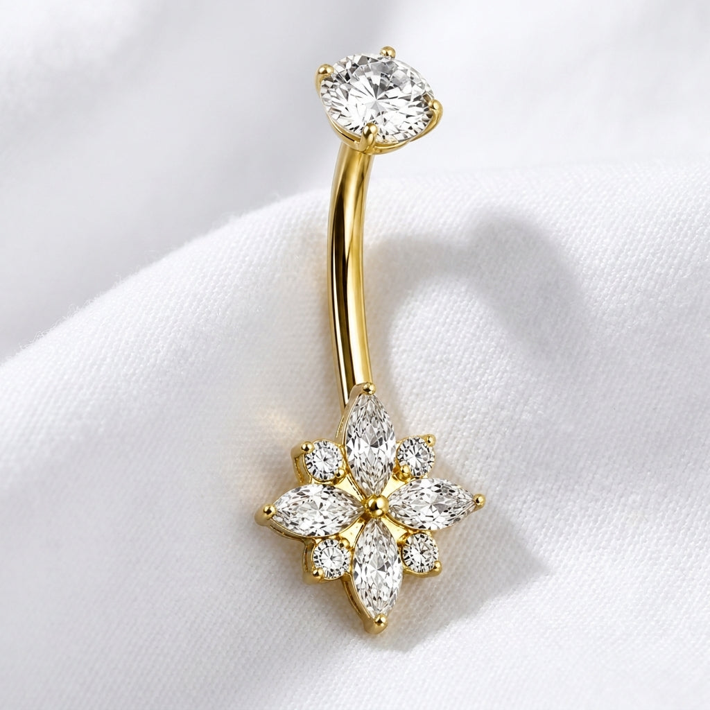 Piercing nombril fleur zircon doré - vue 5