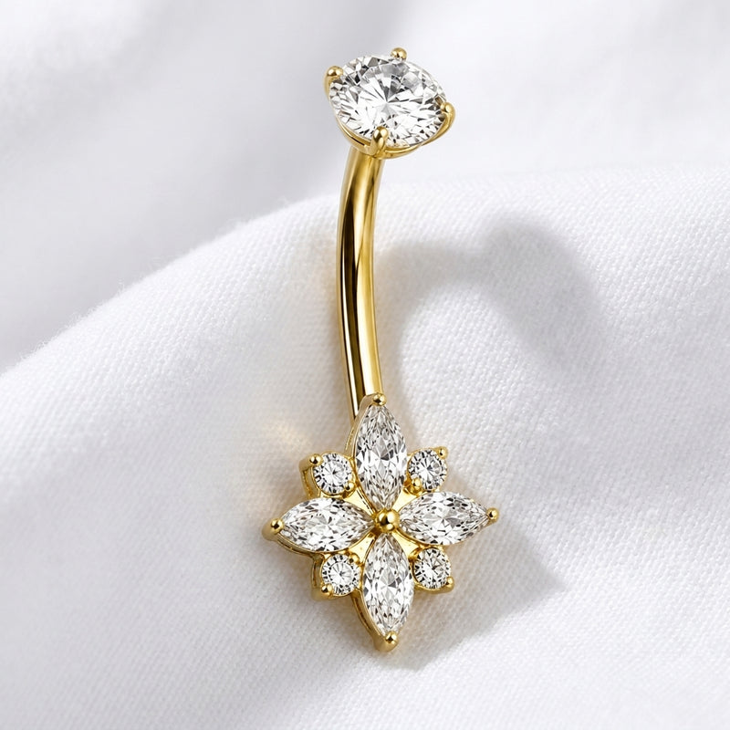 Piercing nombril fleur zircon doré - vue 5