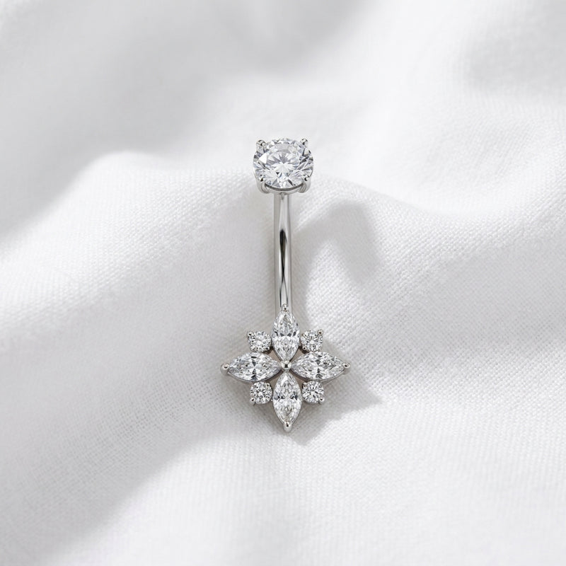 Piercing nombril fleur zircon doré - vue 2