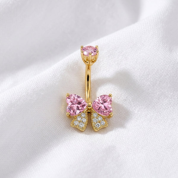 Piercing nombril nœud papillon zircon doré - vue 8
