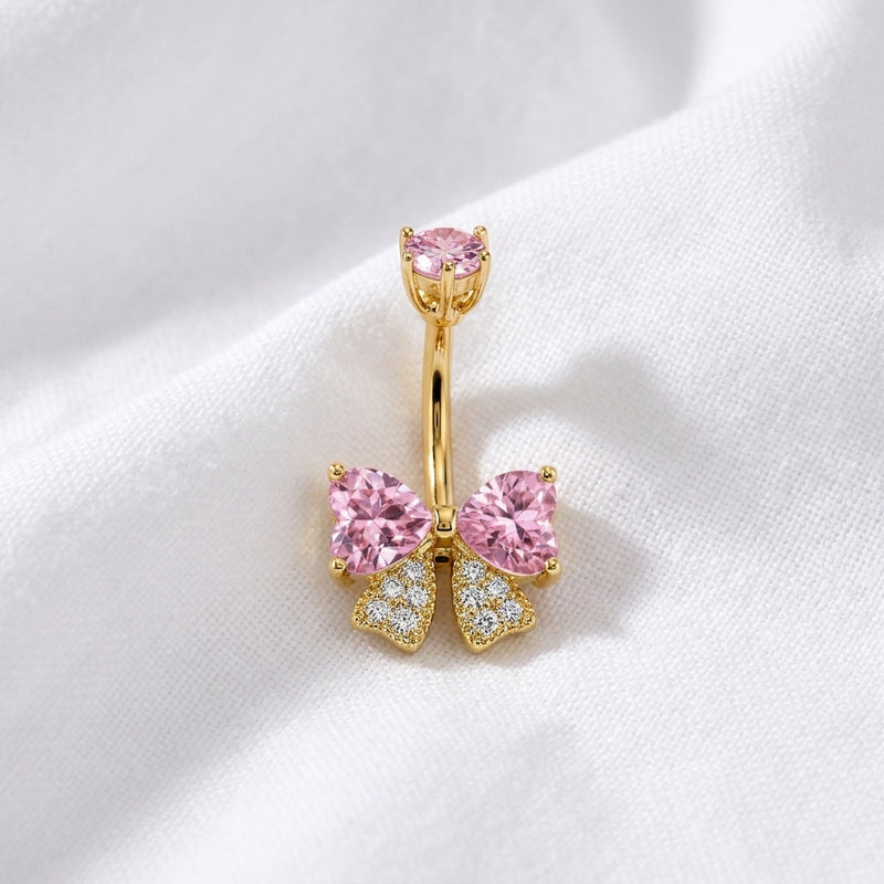 Piercing nombril nœud papillon zircon doré - vue 8