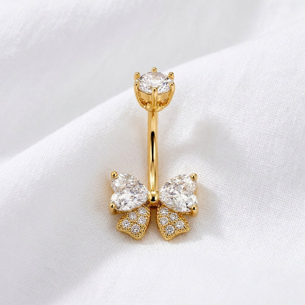 Piercing nombril nœud papillon zircon doré - vue 10