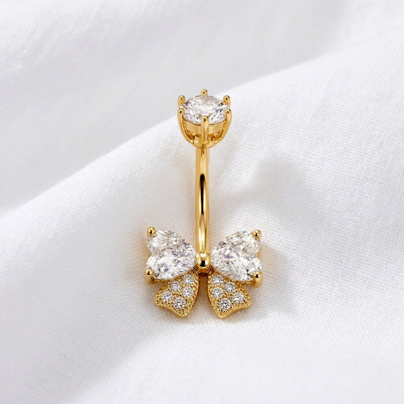 Piercing nombril nœud papillon zircon doré - vue 10