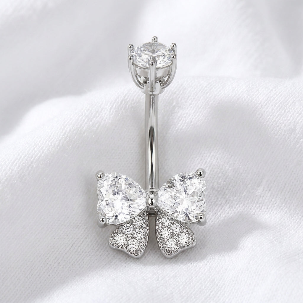 Piercing nombril nœud papillon zircon doré - vue 2