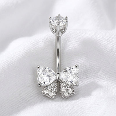 Piercing nombril nœud papillon zircon doré - vue 2