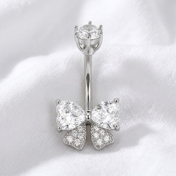 Piercing nombril nœud papillon zircon doré - vue 2