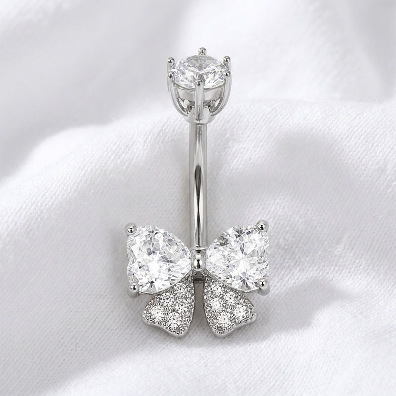 Piercing nombril nœud papillon zircon doré - vue 2