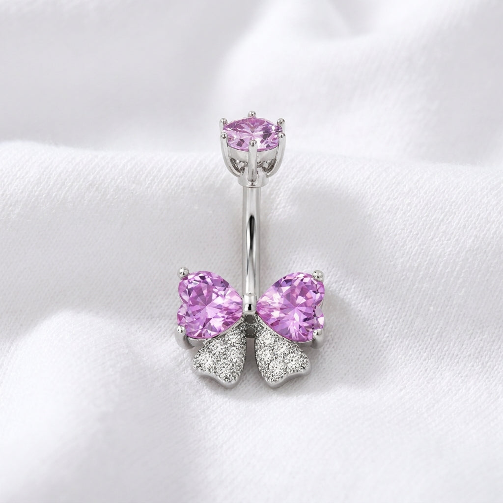 Piercing nombril nœud papillon zircon doré - vue 5