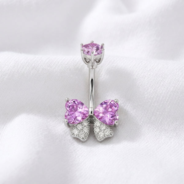 Piercing nombril nœud papillon zircon doré - vue 5
