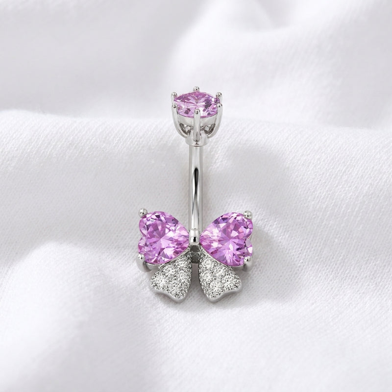 Piercing nombril nœud papillon zircon doré - vue 5